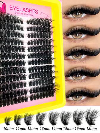 192 Clusters Of Lash Extensions – D-Curl (Deep Curl), High-Density & Thickened Lashes, Waterproof & Reusable, Feather-Light Comfort For Bold Eye Makeup. Beginner-Friendly DIY Lash Extensions, Perfect For Night Outs, Weddings & Special Occasions