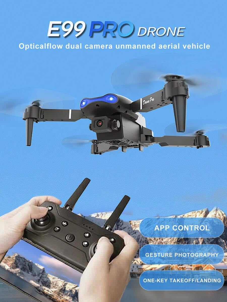 CASRRA 这款E99四轴折叠无人机配备双高清摄像头，拥有光流悬停功能，搭载大容量电池，操作简便。作为一款入门级遥控无人机，它是生日、圣诞节、感恩节和万圣节的绝佳礼物。配备1800mAh大容量电池。