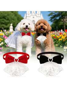 1 buc. accesoriu reglabil pentru animale de companie, similar cu papionul, potrivit pentru nunți și Ziua Îndrăgostiților, design unic cu fundă în formă de inimă, se potrivește câinilor și pisicilor de talie mică