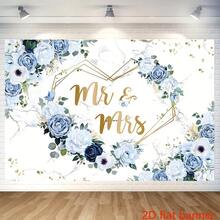 Banner phẳng 2D - Nền ren hoa hồng trắng xanh thanh lịch - Hoàn hảo cho đám cưới - 1 mặt hàng - Xem 2