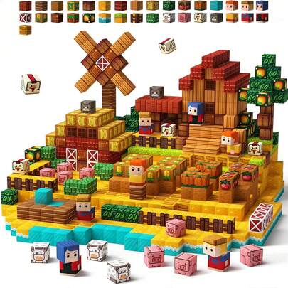 48/100/200/300 piezas Bloques de construcción magnéticos, 2 cm, Ladrillos magnéticos para el mundo minero, la vida en la granja, la agricultura y la cría de animales, serie Hogar acogedor Juego de cubos de construcción, Juguete educativo STEM, Mejor regalo de Navidad, Halloween, cumpleaños para niños y niñas de 3+ años, 2025