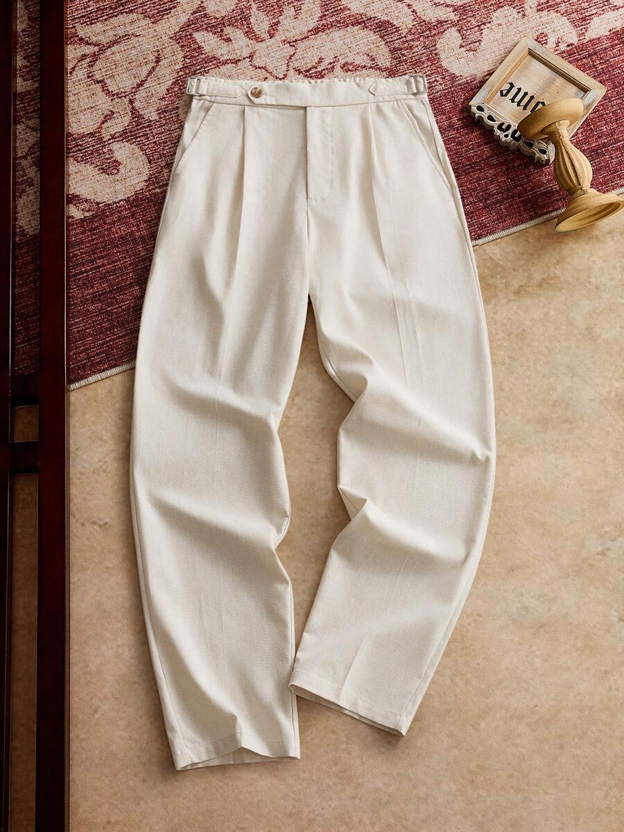 Men's Linen Woven Casual Elastic Waist Straight Leg Pants, Suitable For Summer, Vacation, Daily Wear, Party, Couples, Gifts, School, Fall - Apricot - View 1