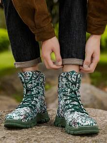 Men's Snow Boots, New Winter High-Top Thick Fur Lining Warm Boots, Thick Sole Anti-Slip Leather Boots, Outdoor Hiking Shoes With Rotating Button Design, Classic Mid-Calf Fur Collar Boots, Anti-Slip Thick Sole, Super Cold-Resistant, Ice And Snow World Winter Essential Snow Boots For Men - Green - View 6