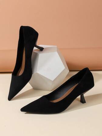 Women's New French Pointed Toe High Heels, Slim Stilettos, Commuting & Everyday Wear, Minimalist Elegant Versatile Low Vamp Work Shoes