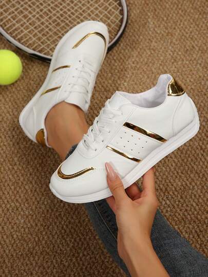 White Flat Casual Sneakers Lace-Up Shoes Canvas Shoes Preppy Style Low Vamp Versatile Casual Shoes Elegant Casual Fashion Slip-On Running Shoes