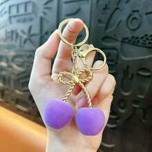 1pc Creative Adorable Flocked Cherry Keychain Car Key Ring Bag Pendant Suitable For Girls As Small Gifts Keychain Accessories Gold Keychain Bag Charm Purse Charm Keyring Y2K Bow
