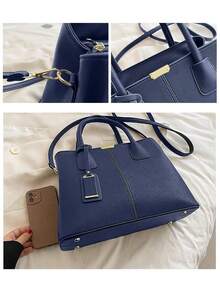 Women's Stylish Textured Tote Bags Elegant Multi Layer Shoulder Bags Casual Office Commuter Handbags For Daily Use - 藏蓝色 - 查看 7