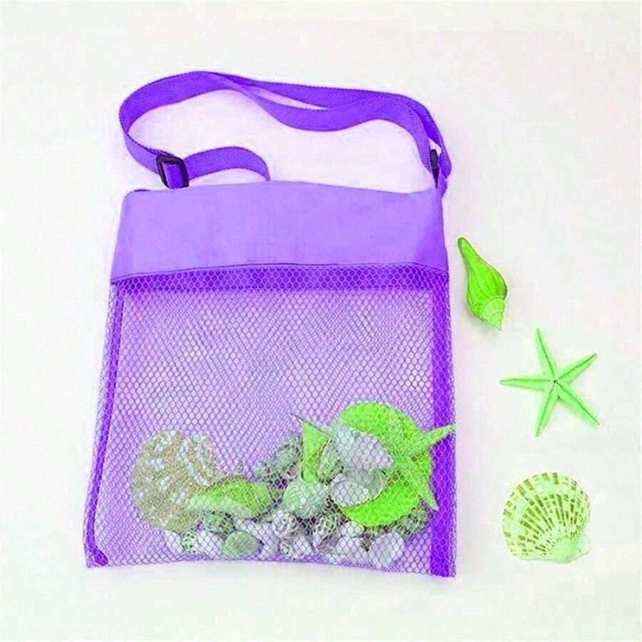 Colorful Mesh Beach Tote Bag - Breathable Sandproof Net Bag For Shell Collecting, Beach Toys & Swimming Gear, Wet Dry Bag - Purple - View 1