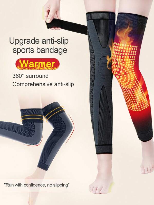 1 Pair Extra Long Self-Heating Knee Pads, High Elasticity Black Non-Slip Strap, Wind-Proof And Warm Joint Protection Knee Sleeves, Suitable For Sports, Fitness, Basketball, Running, Hiking In Autumn/Winter