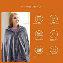 电热毯、披肩、多功能电热披肩、三速USB充电电热毯、保暖毯、秋冬季八区加热毯、保暖毯、法兰绒恒温披肩、电热毯 - 彩色 - 查看 5