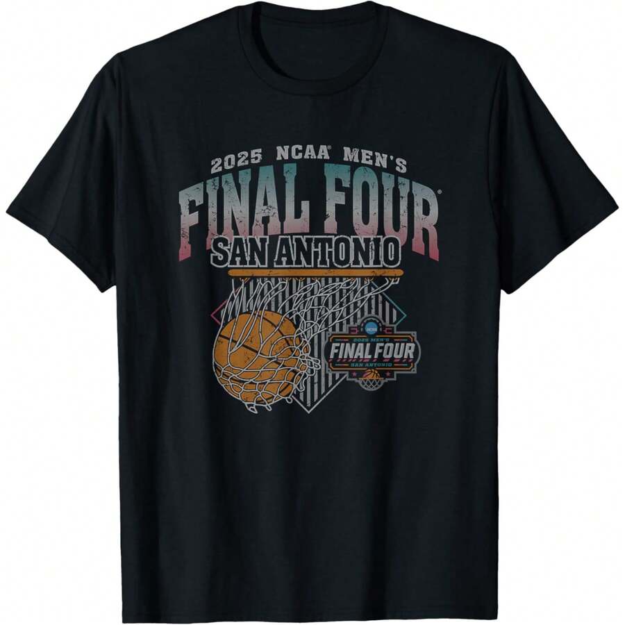 NCAA Final Four 2025 Basketball San Antonio TX Vintage Black T-Shirt - màu đen - Xem 1