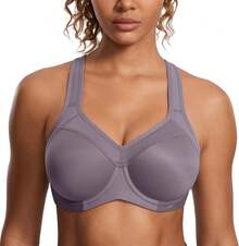 SYROKAN Women's Full Support High Impact Racerback Lightly Lined Underwire Sports Bra - 霧灰色 - 查看 6