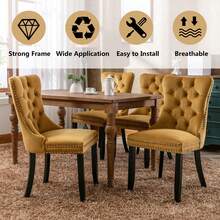 4 Piece Set Velvet Upholstered Dining Chairs, Wingback Side Chairs Button Tufted With Solid Wood Legs For Kitchen,Dining Room. - Gold - View 11