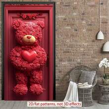 2D Valentine's Day Door Banner 1pc A Stunning Teddy - Bear Shaped Rose Arrangement With A Heart - Felt Gesture For Indoor/Outdoor Party Decor, Anniversary Party Supplies,Valentine's Day,2D Flat,Polyester,Notmulti-Layer Or Real Model