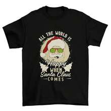Playera navideña Todos felices con Santa, regalo de navidad, camiseta personalizada para fiestas, camisetas familiares personalizadas Dama Caballero unisex - Negro - Ver 1