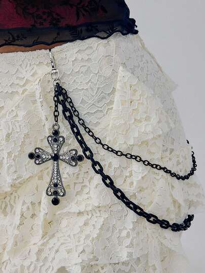 Gotischer, dunkler Stil Diamant-besetztes Kreuz-Anhänger Hosen-Kette, kreative Ins Stern-Mond-Kette Taillenkette Anhänger