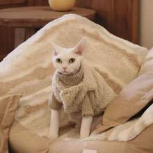 2pcs Winter Sweater & Vest Set, Hoodie Sweater And Fleece Button Vest, Suitable For Small To Medium Cats, Hairless Cats