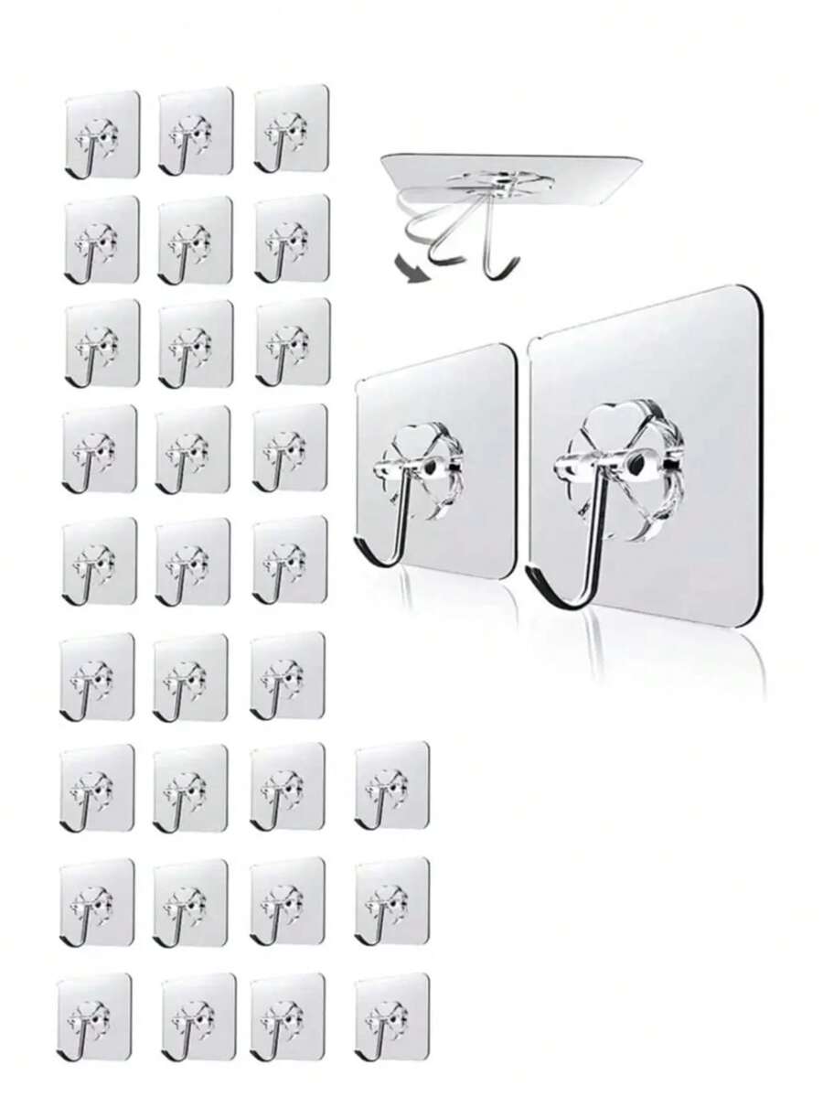 30pcs Durable Stainless Steel Clear Hooks - Waterproof, Multipurpose, Suitable For Kitchen, Bathroom, Door And Wall - Easy Installation, Space Saving Key Hooks - Multicolor - View 1