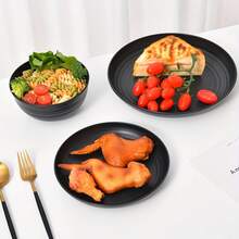 CCAGU 16/32pcs Kitchen Wheat Straw Large Size Dinnerware Set, For 4/8, Unbreakable Modern Dish Set Dinner Plate/Dessert Plate/Cereal Bowl/Cup, Lightweight Tableware, Camping And Everyday Use, Gifts For Men/Women/Christmas/Halloween (Black) - 黑色 - 查看 6