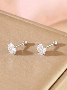 8pcs/Set Minimalist Copper Screw Stud Earrings Set, Fashionable Ear Cuff Earrings Gift For Women - Round - View 8