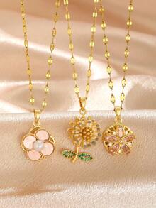 1pc Luxury Copper Cubic Zirconia Star, Moon, Pentagram, Clover, Rabbit Rotating Pendant Necklace, Stainless Steel Gold Color Chain, Suitable For Women And Girls Daily Wear, Fashion Minimalist, Casual Retro, Unique Gift For Girlfriend, Mom, Family, Friend, Daughter, Ideal For Anniversary, Valentine's Day, Mother's Day, Birthday, Graduation, Daily Wear, Wedding, Prom - Multicolor - View 7