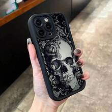 Étui de téléphone avec motif crâne compatible avec iPhone 17, 16, 15, 14, 13, 12, 11, Pro, Max, Plus, X, XS, SE4, E, Mini. Étui à bordure épaisse noire. Étui compatible avec iPhone 17, 17 Pro, 17 Pro Max - Z6 - Voir 10