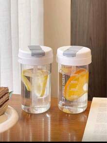 1个（550毫升）透明吸管水瓶，带刻度塑料果汁杯，可重复使用便携吸管杯，防漏旅行水瓶，咖啡疗法印花杯，运动健身饮水瓶，日常补水，成人礼品 - 彩色 - 查看 7