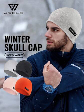  1 Stück WRELS Winter einfarbige warme Mütze, windundurchlässige und kälteresistente Fleece-Ohrenklappe Beanie, Damen flauschige Schädelmütze, Geschenk für ihn, ideal für Outdoor-Laufen, Skifahren, Camping und täglichen Freizeitgebrauch