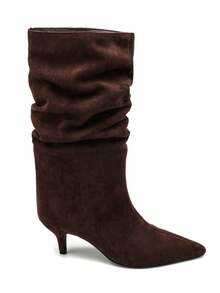 Women's Mid-Calf Stiletto Pointed Toe Boots – Fashion Pleated Style - Chocolate Brown - View 4