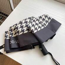 8 Ribs Automatic Umbrella, Houndstooth Pattern, UV Protection, Portable Folding Umbrella For Outdoor Travel