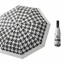 8 Ribs Automatic Umbrella, Houndstooth Pattern, UV Protection, Portable Folding Umbrella For Outdoor Travel