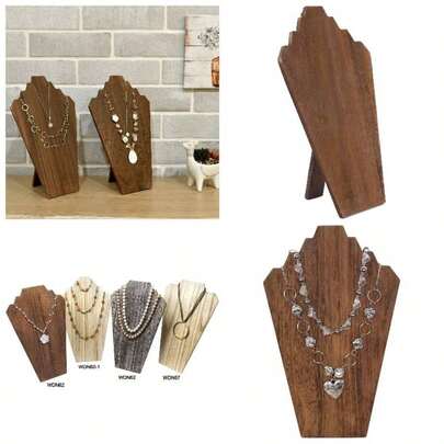 2 Pcs Lightweight Wooden Necklace Display Bust Easel Jewelry Display Shows, Necklace Stand, Brown Color, 8.3x 4.3 Dx 13 H In