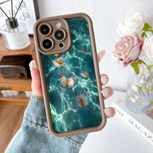 Funda para iPhone con borde negro y diseño de mariposas sobre agua turquesa para uso diario y estilo elegante - Blanco - Ver 5