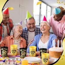D50 Pcs Happy 50th Birthday Cups 12 Oz 1974 Birthday Party Cups Gold And Black Plastic Stadium Cups Reusable Drink Tumblers Drinkware For Men Woman 50 Years Birthday Party Decorations Plies - 金黑 - 查看 2