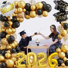 2026毕业派对装饰黑金气球拱门套装，包含黑金气球、32英寸2026气球和毕业主题铝箔气球，适用于2026毕业典礼装饰。 - 彩色 - 查看 3