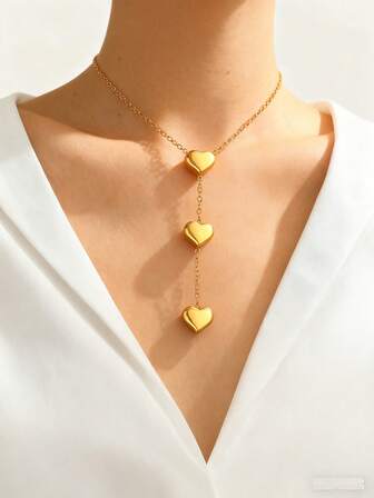 1 Pack Fashion Stainless Steel String Multiple Love Pendant Necklace Women Elegant Y-Shape Necklace Jewelry Gift