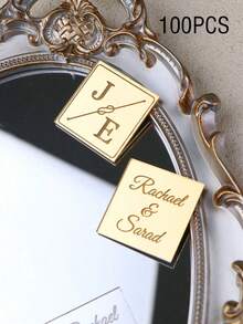 Personalized Square Tag Engraved Gold Mirror Acrylic Wedding Happy Birthday Square Decorative Chocolate Sign Shower Custom Name Guest Gift ,Forever Love - Multicolor - View 15