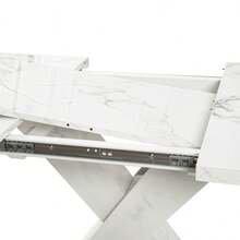 Modern Rectangular Dining Table, 120cm-160cm, Extendable, With Printed Black Marble Top + MDF X-Shaped Table Leg With Metal Base - White + MDF+Steel + Primary Living Space - View 10