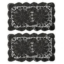 Lace Doilies Handmade Crochet Placemats Cotton Doilies Cloth Lace, Pack Of 2, Rectangular Shape Table Runner, 10 X 17 Inch (Black),Black - Đen - Xem 1