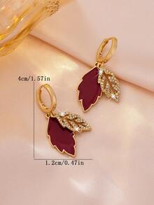 1 Pair Fashionable Minimalist Elegant Dual-Layer Leaf Pendant Earrings, Suitable For Business/Commute Wear For Women - Multicolor - View 9