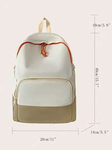 1 pieza Mochila casual de estilo universitario de gran capacidad, ligera y resistente al agua, con bolsillos múltiples y cremallera, en estilo de bloque de color, adecuada para uso diario escolar, entrenamiento, viajes al trabajo de mujeres, actividades al aire libre, compras, vacaciones, regalo para la temporada de regreso a clases y graduación - Beis - Ver 2