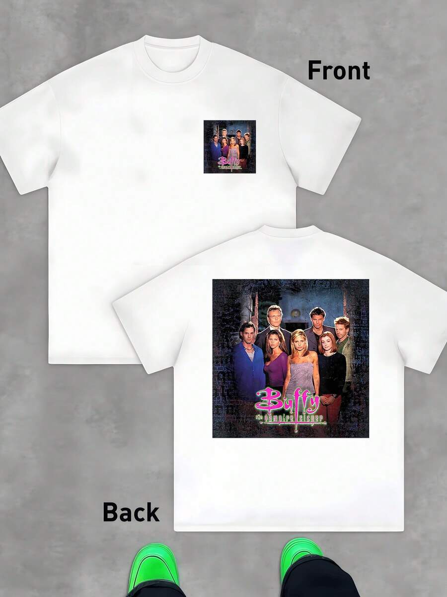 A Group Of Friends Symbolizing Courage, Unity, And The Fight Against Darkness In An Urban World Full Of Mysteries, Conveying Strength And Hope In Every Detail. Men's T-Shirt, Double-Sided, 100% Cotton - 白色 - 查看 1