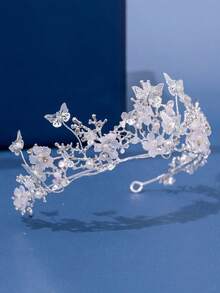 1件优雅奢华蝴蝶皇冠头饰，新娘婚礼发饰，公主派对皇冠，情人节配饰 - 銀色 - 查看 2