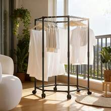 Heavy-Duty Hexagonal Rotating Hook Clothes Hanger - A Space-Saving Standalone Clothes Rack With A Load-Bearing Capacity Of 300 Pounds, Made Of Sturdy Metal, Suitable For Bedrooms, Living Rooms, Balconies - Ideal Choice For Apartments, Dormitories, And Small Spaces. Modern Triangular Design, Highly Efficient In Space Saving. - màu đen - Xem 8