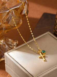 1 件装精致十字架吊坠项链，镶嵌诞生石，14K 镀金立方氧化锆，简约小巧的金色项链，适合宗教信仰/生日/情人节/圣诞节等场合的珠宝礼物。 - 生辰石十字架 - 查看 4