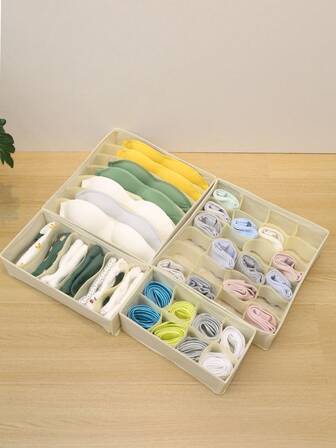 4个装无纺布内衣收纳盒，简约风格无纺布桌面整理盒，衣柜抽屉收纳盒，适用于卧室、客厅、厨房、浴室，可折叠多隔层内衬收纳盒