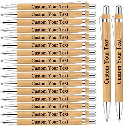 20/50/70/100 piezas Bolígrafos de bambú personalizados - Nombre, fecha e información grabados, bolígrafos retráctiles ligeros, adecuados para bodas, fiestas, libros de invitados, suministros de oficina y escolares, papelería de boda, diseño de escritura elegante, herramienta de escritura duradera, suministros escolares, bolígrafo