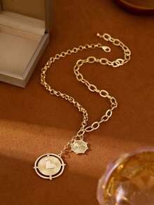 1 Piece 14K Gold Sun Heart Coin Pendant Necklace For Women,Chunky Paperclip Choker Necklace Jewelry Gift For Wedding/Anniversary/Mother's Day/Valentin's Day/Christmas Day