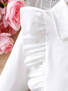 2pcs Girls' Long Sleeve Ruffle Trim Sequin Shorts Set, Elegant, Spring/Autumn - Black - View 5