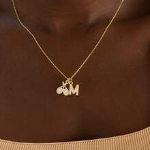 1pc New Fashion Pave Zirconia Initial Cherry Pendant Golden Stainless Steel Chain Necklaces For Women - Yellow Gold - View 1